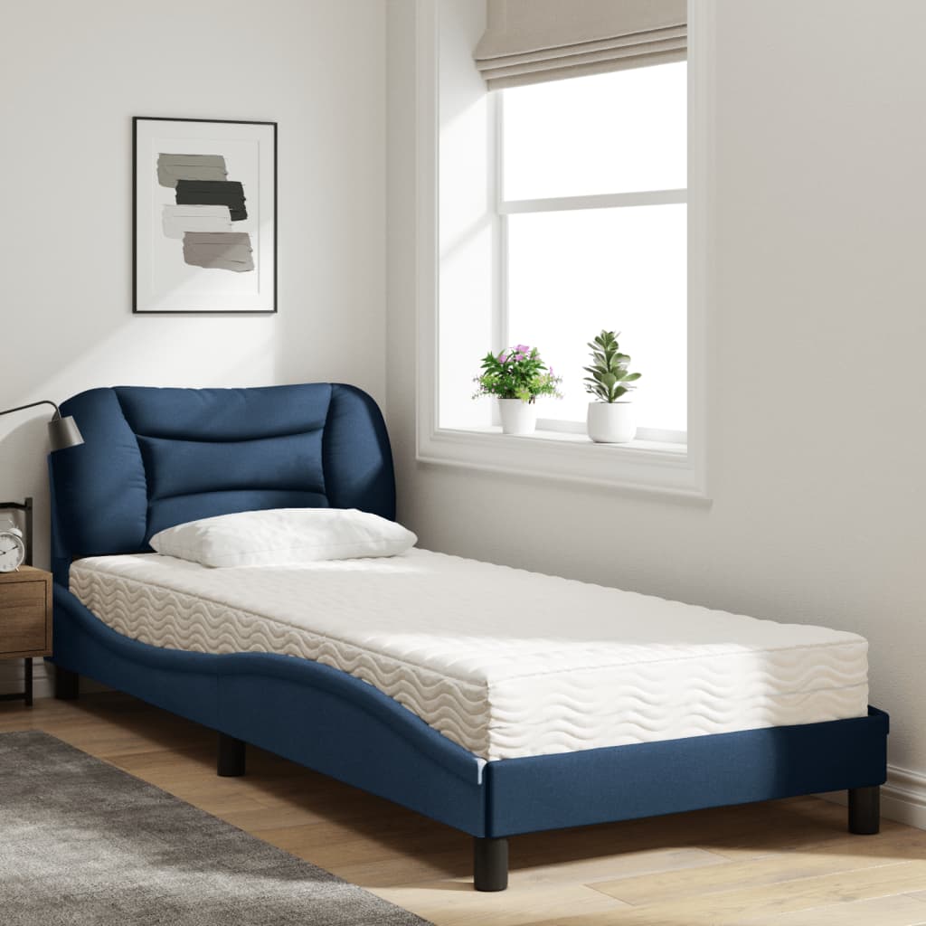 Letto con Materasso Hvar Blu 90x190 cm in Tessuto | homemem39