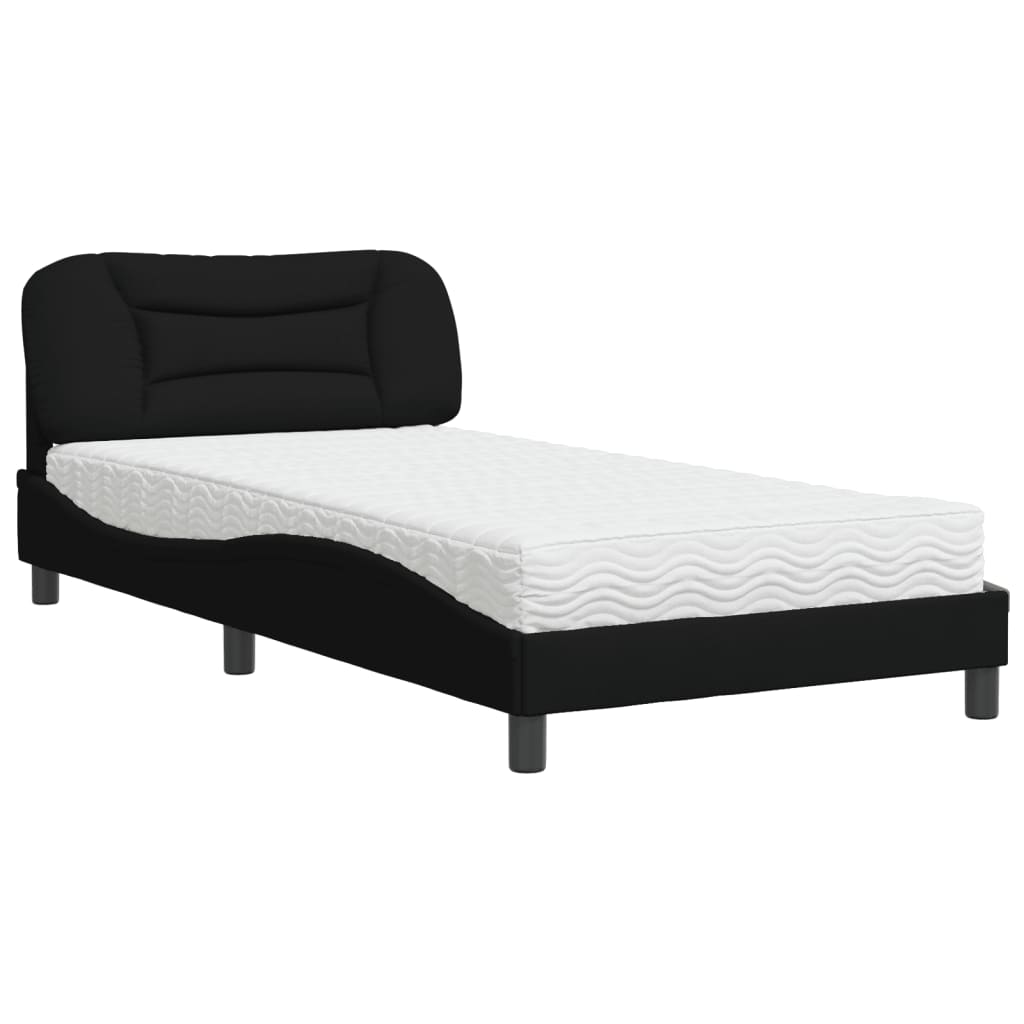 Letto con Materasso Hvar Nero 100x200 cm in Tessuto - homemem39