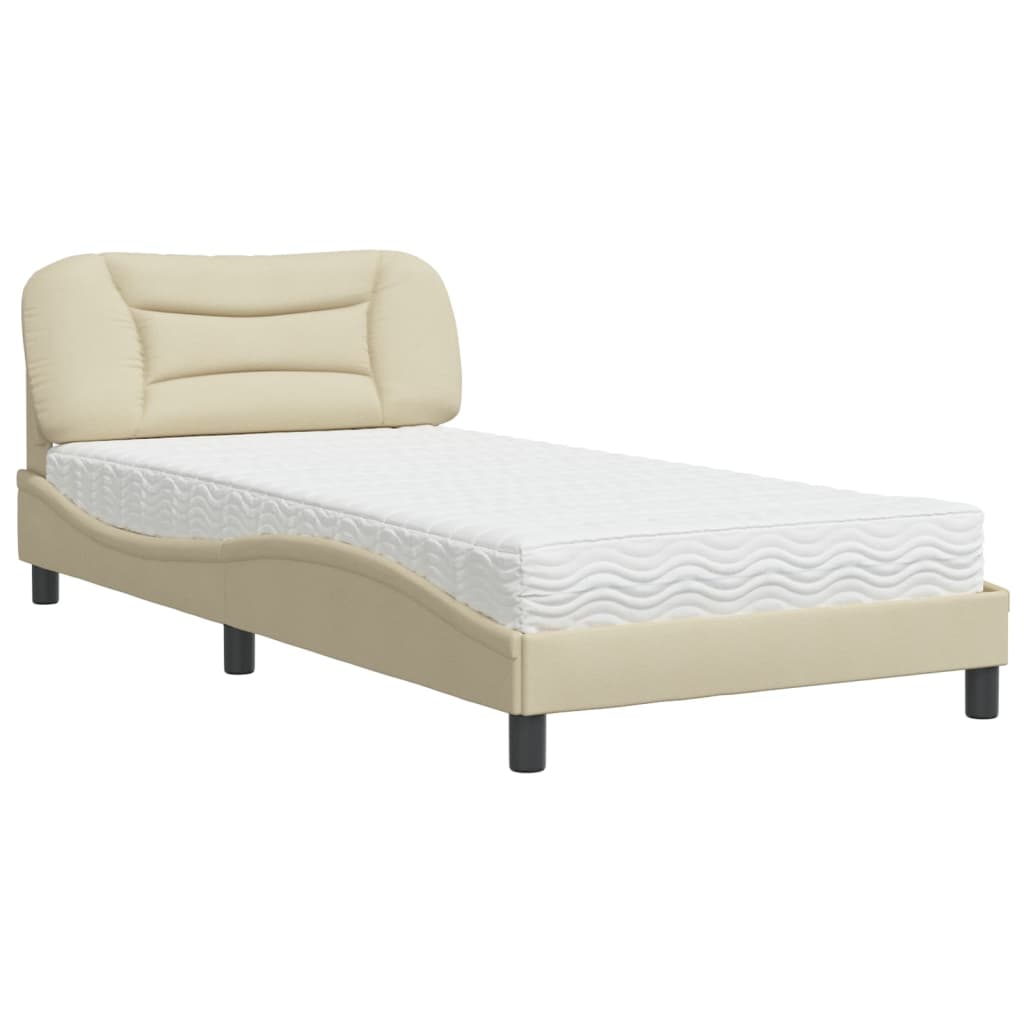 Letto con Materasso Hvar Crema 100x200 cm in Tessuto - homemem39