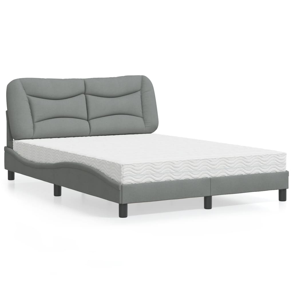 Letto con Materasso Hvar Grigio Chiaro 140x190cm Tessuto - homemem39