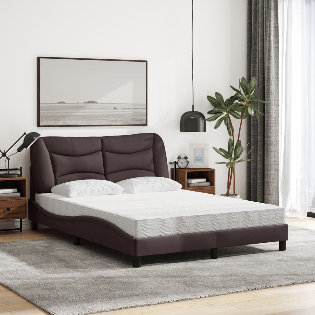 Letto con Materasso Hvar Marrone Scuro 140x190cm Tessuto - homemem39