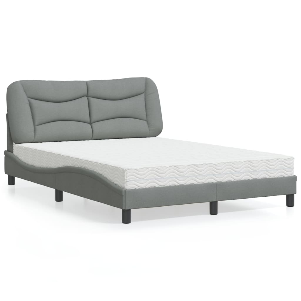 Letto con Materasso Hvar Grigio Chiaro 140x200cm Tessuto - homemem39