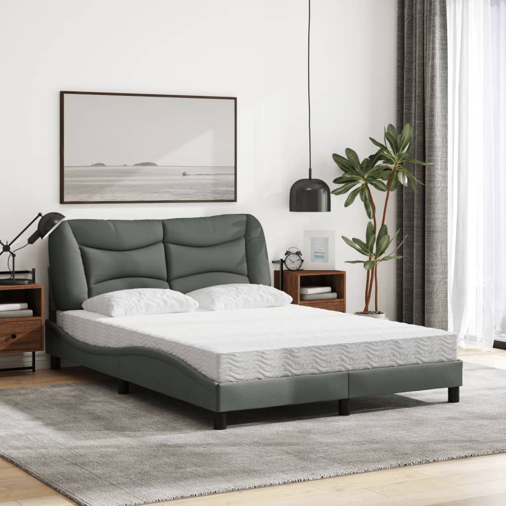 Letto con Materasso Hvar Grigio Scuro 140x200cm Tessuto - homemem39
