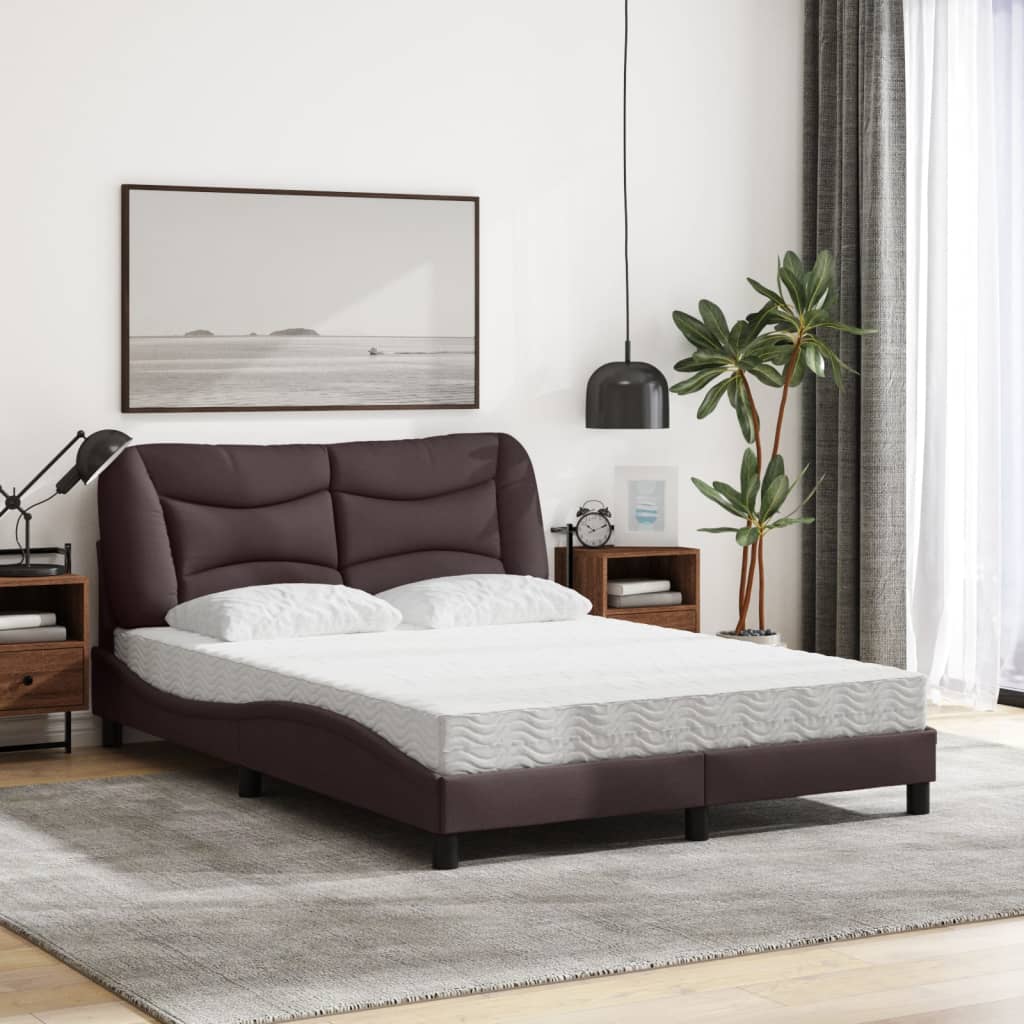 Letto con Materasso Hvar Marrone Scuro 140x200cm Tessuto - homemem39