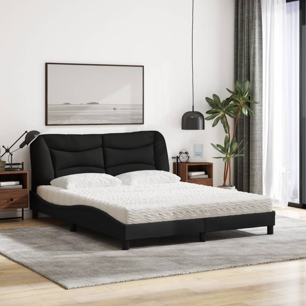 Letto con Materasso Hvar Nero 160x200 cm in Tessuto - homemem39