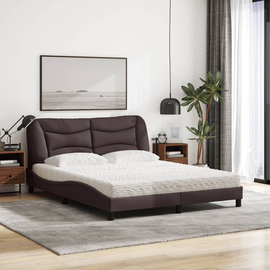 Letto con Materasso Hvar Marrone Scuro 160x200cm Tessuto - homemem39