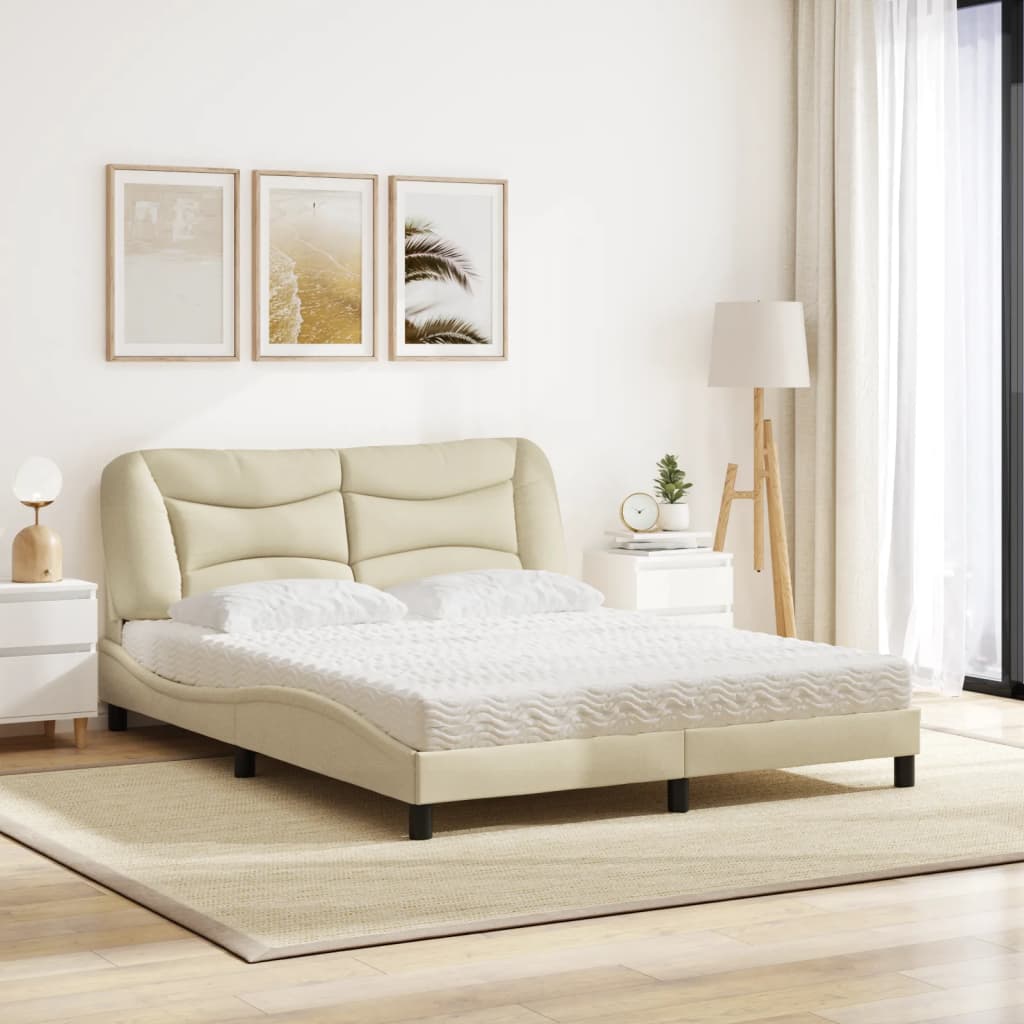 Letto con Materasso Hvar Crema 160x200 cm in Tessuto - homemem39