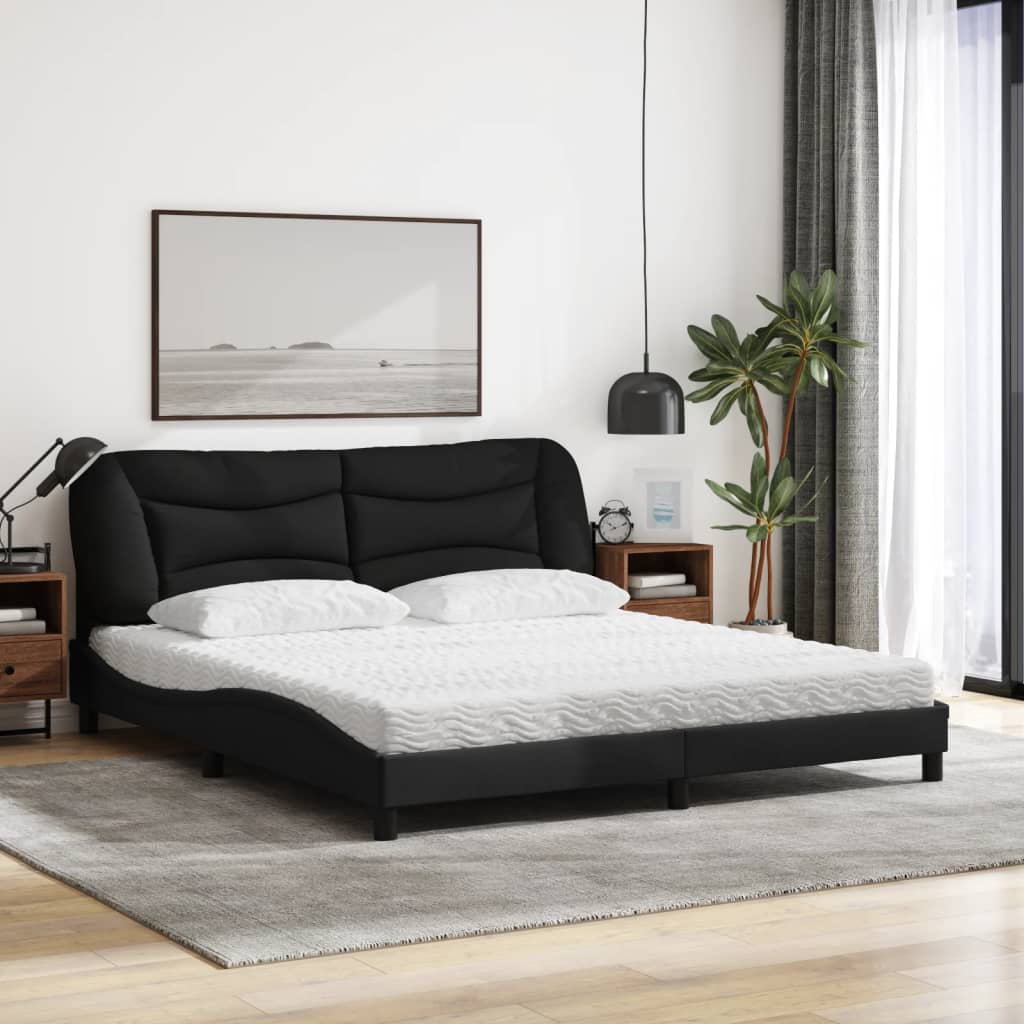 Letto con Materasso Hvar Nero 180x200 cm in Tessuto - homemem39