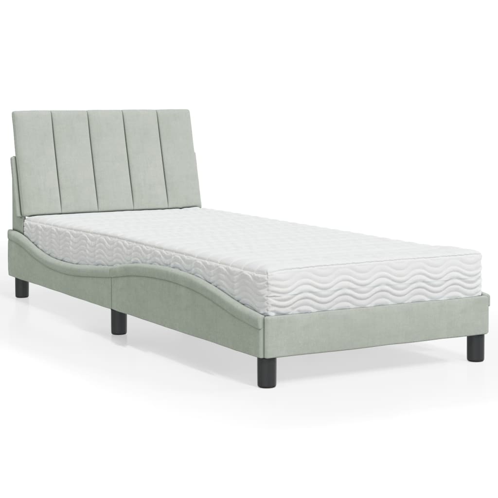 Letto con Materasso Hanko Grigio Chiaro 80x200 cm in Velluto - homemem39