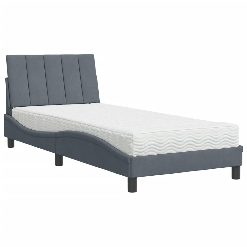 Letto con Materasso Hanko Grigio Scuro 80x200 cm in Velluto - homemem39