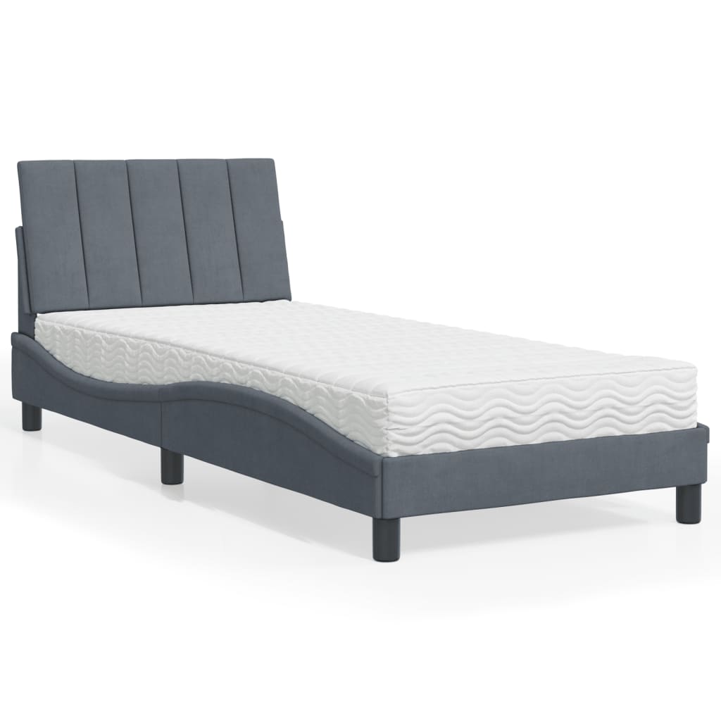 Letto con Materasso Hanko Grigio Scuro 80x200 cm in Velluto - homemem39
