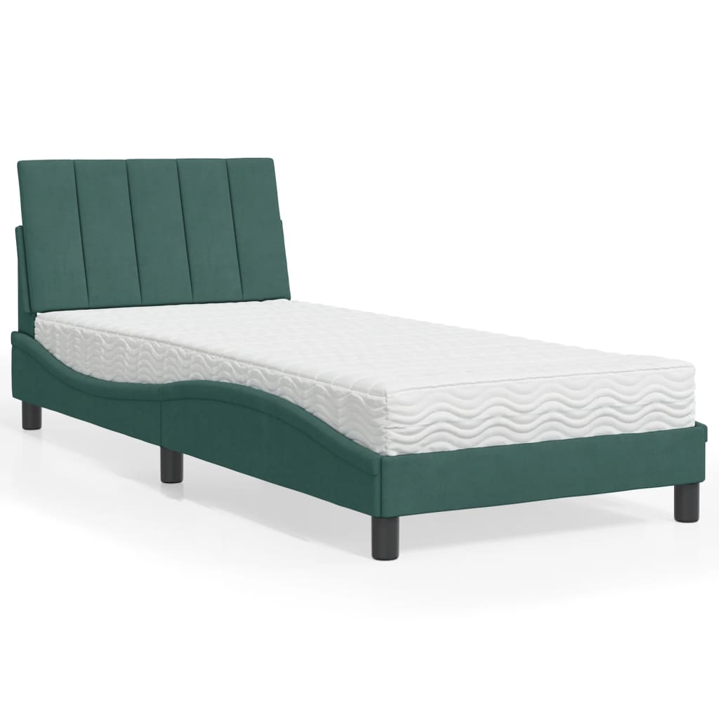Letto con Materasso Hanko Verde Scuro 80x200 cm in Velluto - homemem39