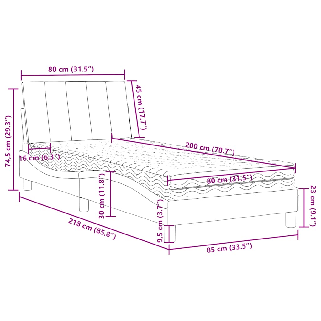 Letto con Materasso Hanko Blu 80x200 cm in Velluto | homemem39