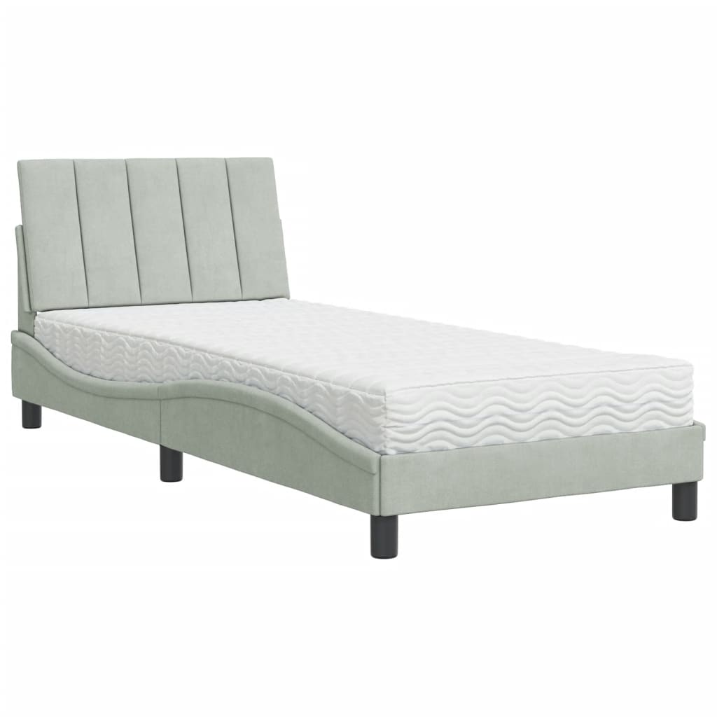 Letto con Materasso Hanko Grigio Chiaro 90x190 cm in Velluto - homemem39