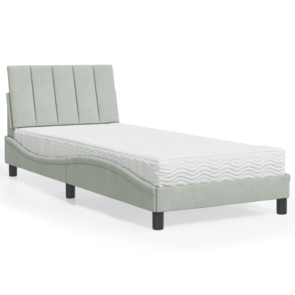 Letto con Materasso Hanko Grigio Chiaro 90x190 cm in Velluto - homemem39