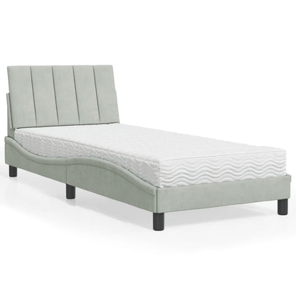 Letto con Materasso Hanko Grigio Chiaro 90x190 cm in Velluto - homemem39