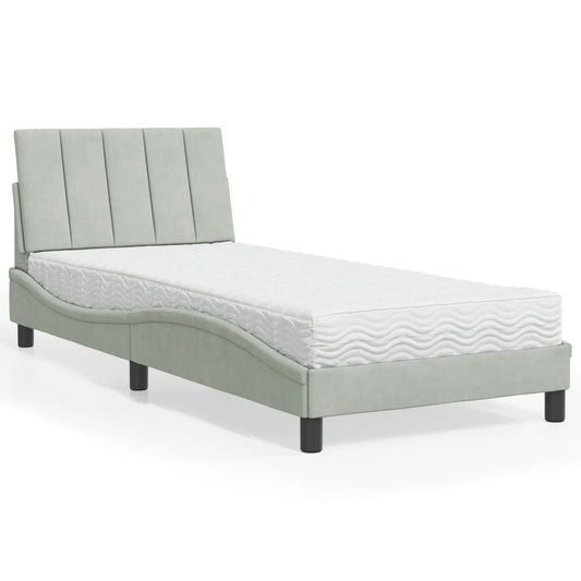 Letto con Materasso Hanko Grigio Chiaro 90x190 cm in Velluto - homemem39
