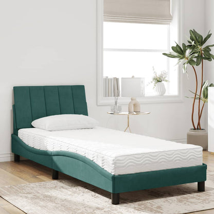 Letto con Materasso Verde Scuro 90x190 cm in Velluto