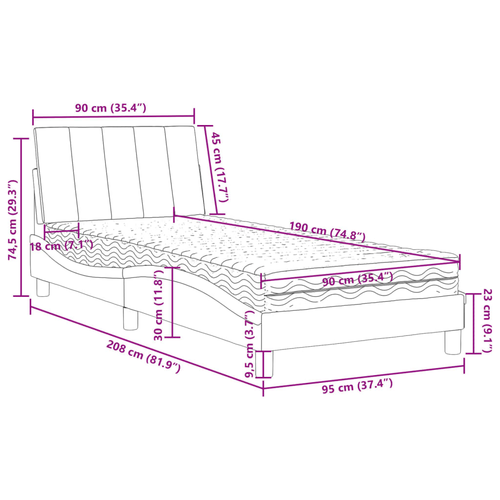 Letto con Materasso Verde Scuro 90x190 cm in Velluto