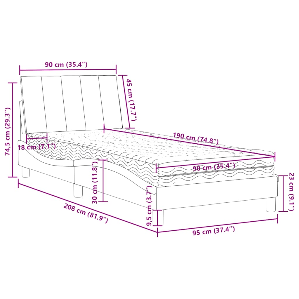 Letto con Materasso Hanko Blu 90x190 cm in Velluto