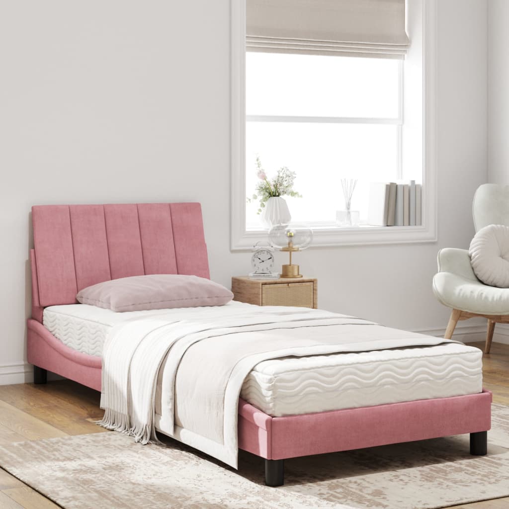 Letto con Materasso Hanko Rosa 90x190 cm in Velluto | homemem39