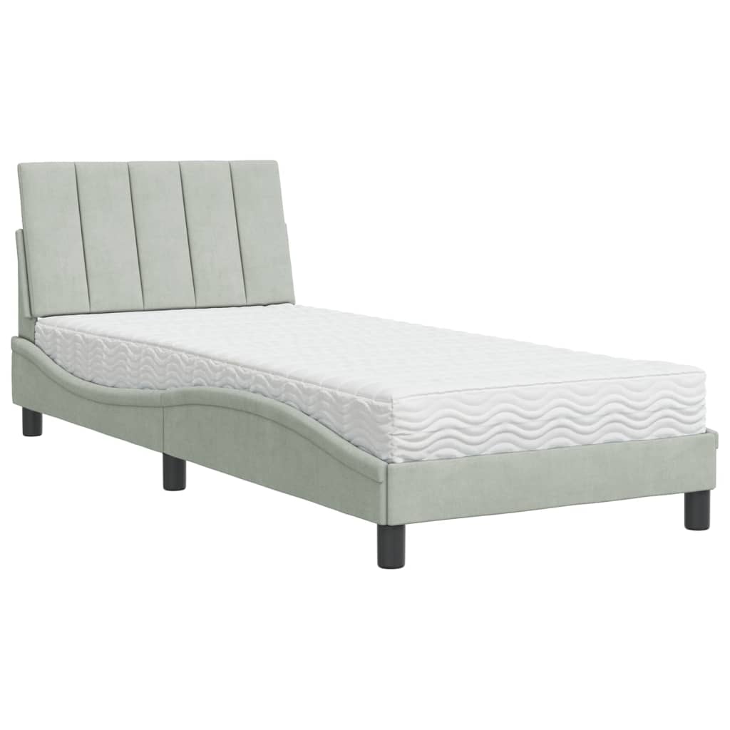 Letto con Materasso Hanko Grigio Chiaro 90x200 cm in Velluto - homemem39