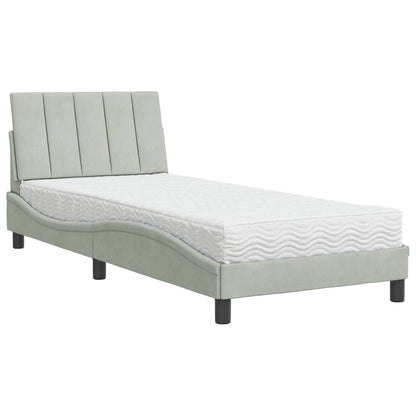 Letto con Materasso Hanko Grigio Chiaro 90x200 cm in Velluto - homemem39
