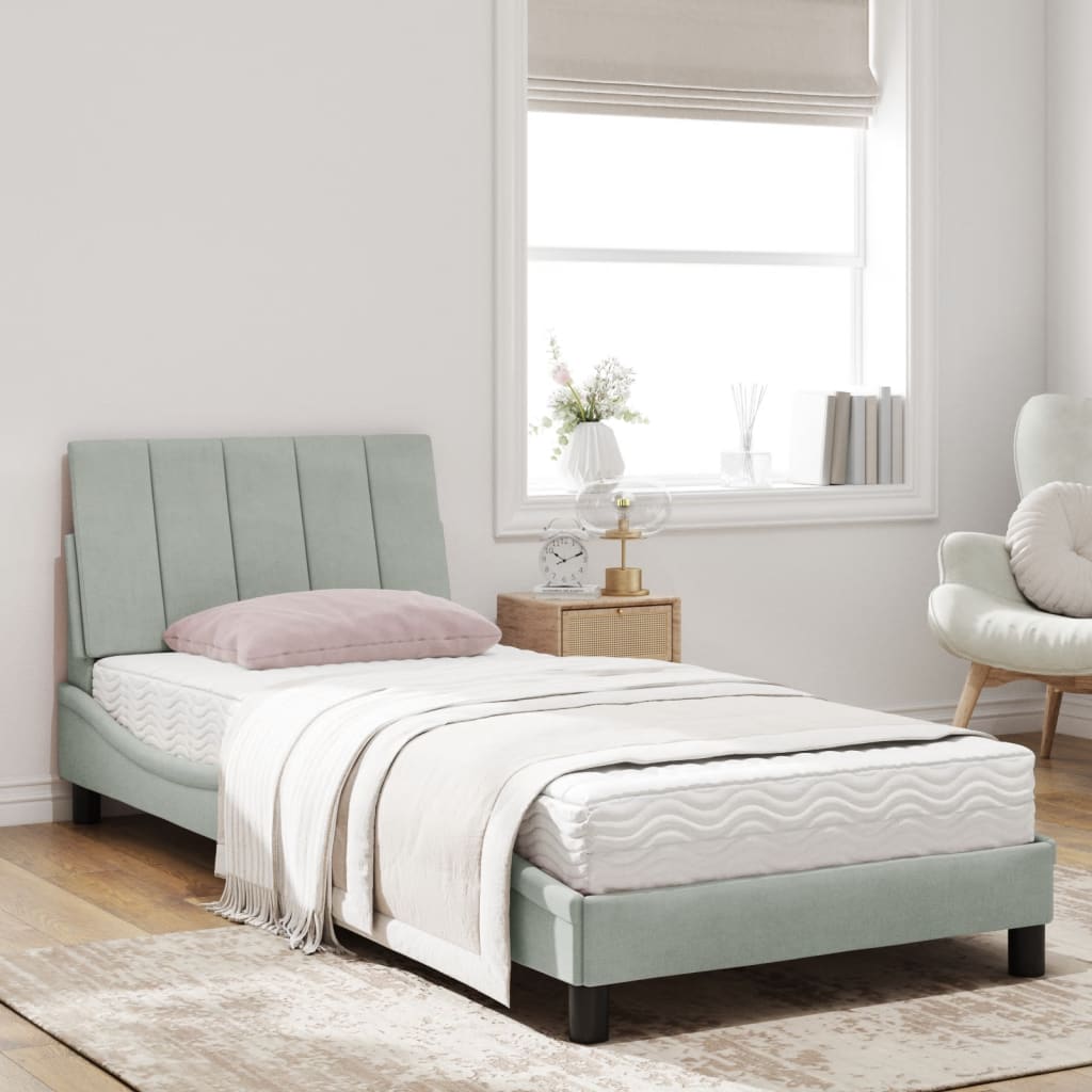 Letto con Materasso Hanko Grigio Chiaro 90x200 cm in Velluto - homemem39