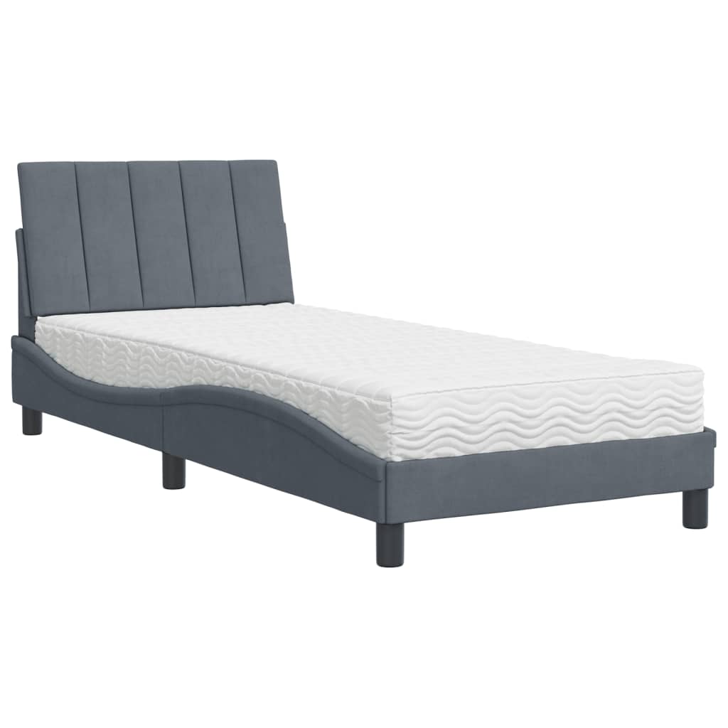 Letto con Materasso Hanko Grigio Scuro 90x200 cm in Velluto - homemem39