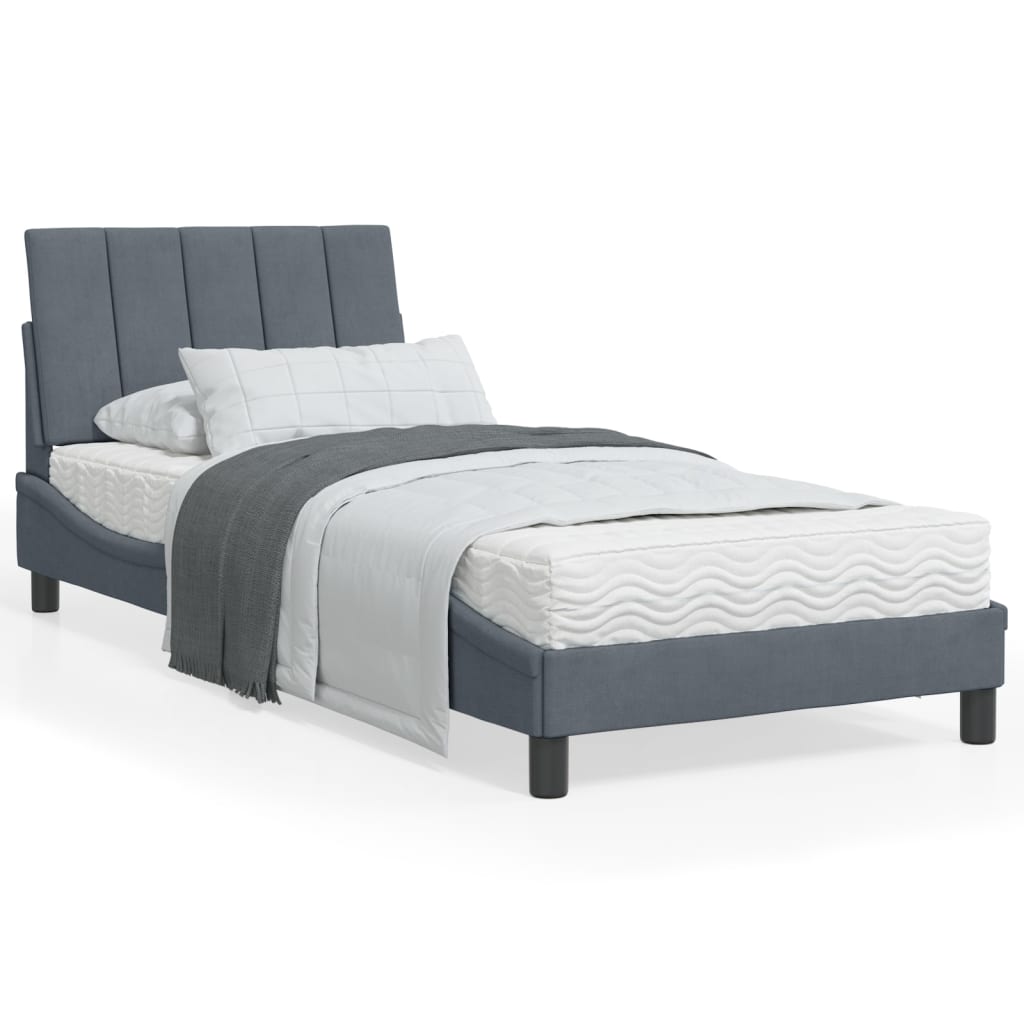 Letto con Materasso Hanko Grigio Scuro 90x200 cm in Velluto - homemem39