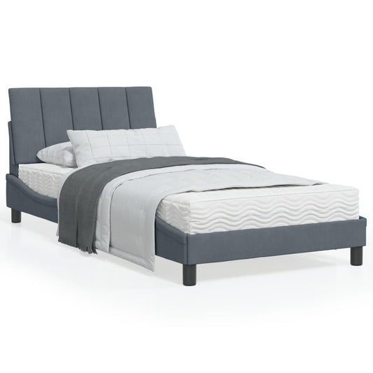Letto con Materasso Hanko Grigio Scuro 100x200 cm in Velluto - homemem39