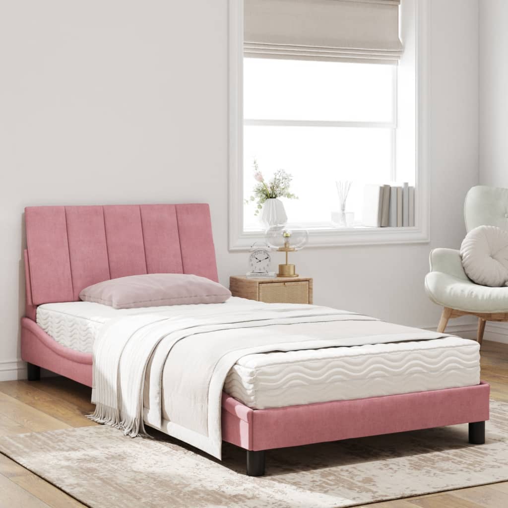 Letto con Materasso Hanko Rosa 100x200 cm in Velluto - homemem39