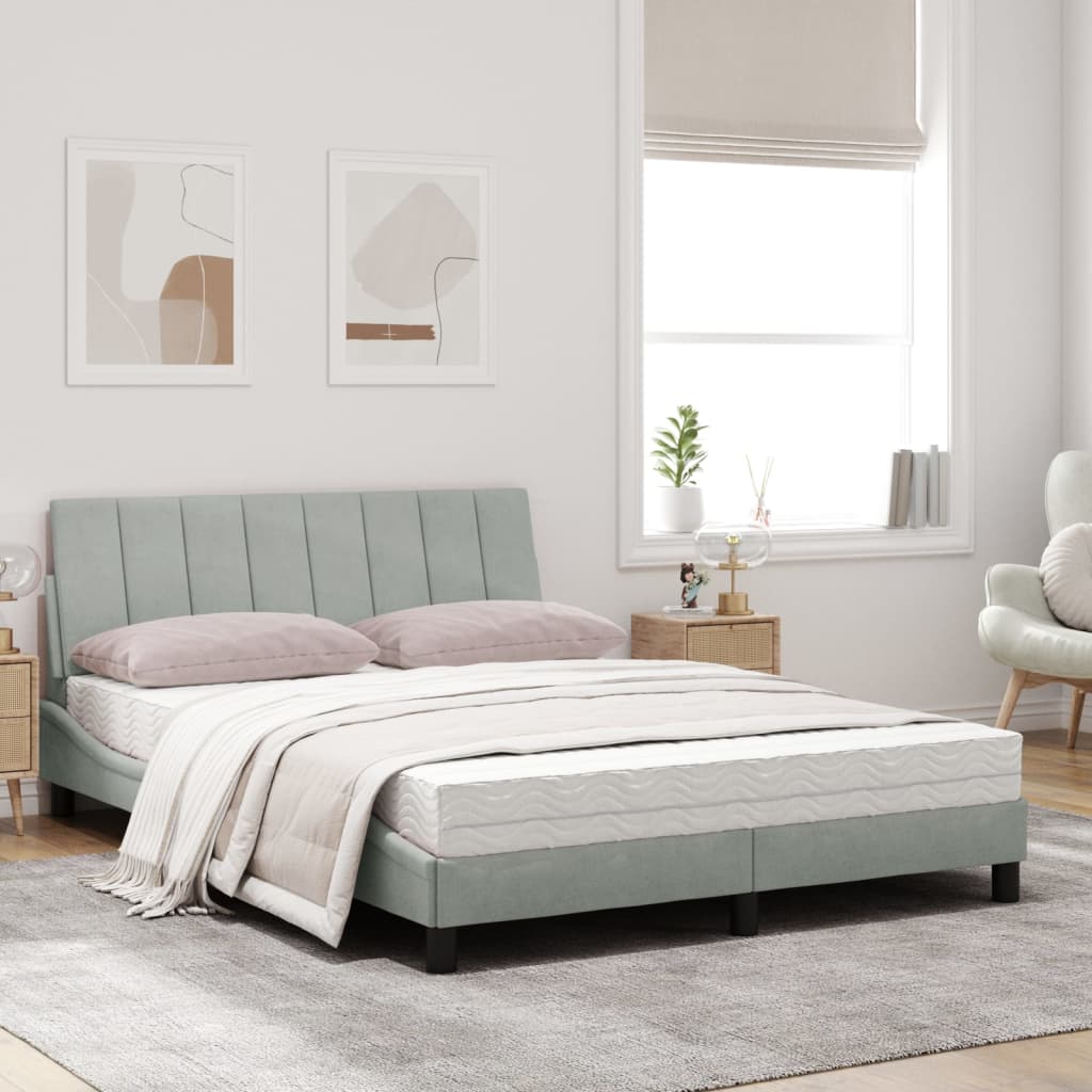 Letto con Materasso Hanko Grigio Chiaro 120x200 cm in Velluto