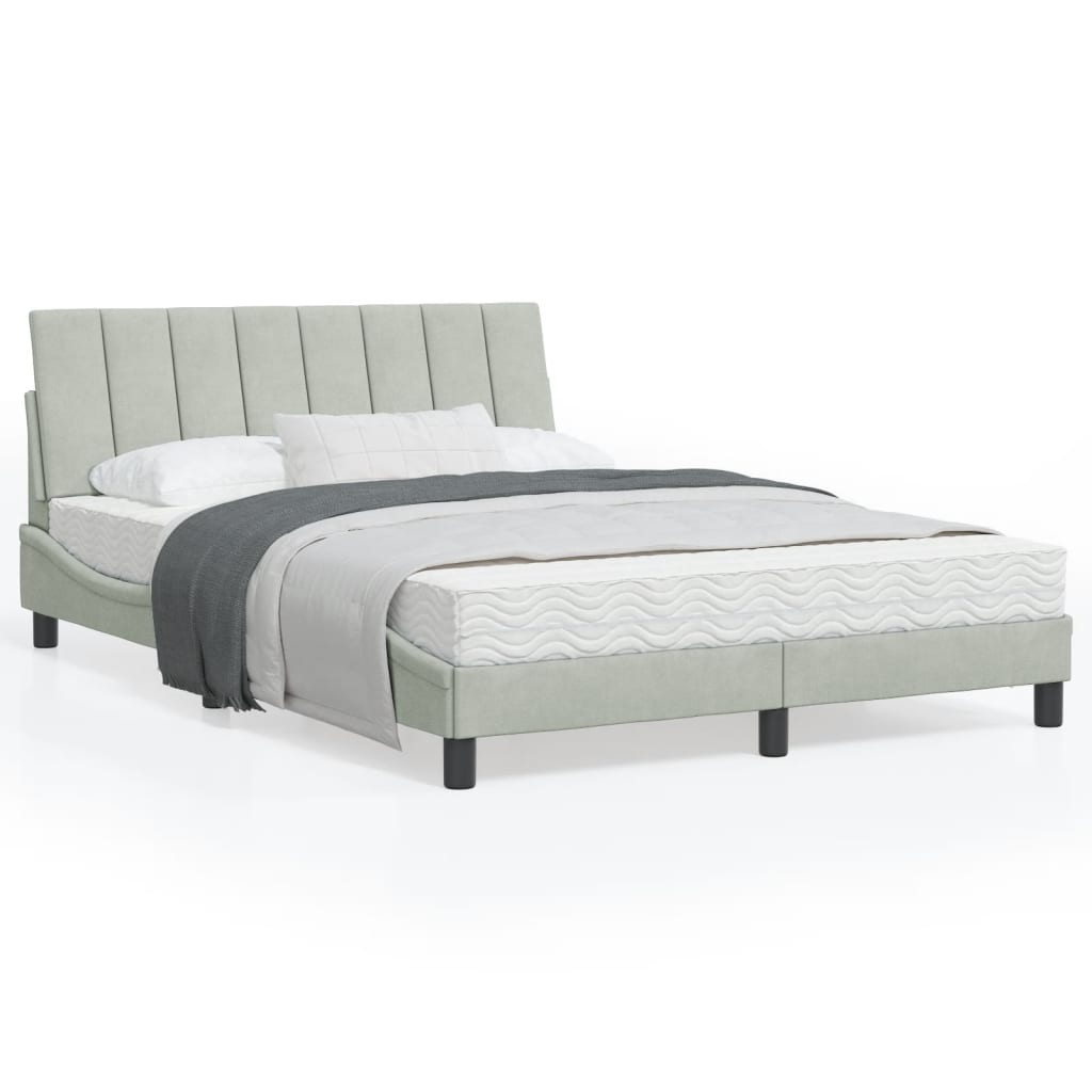 Letto con Materasso Hanko Grigio Chiaro 120x200 cm in Velluto