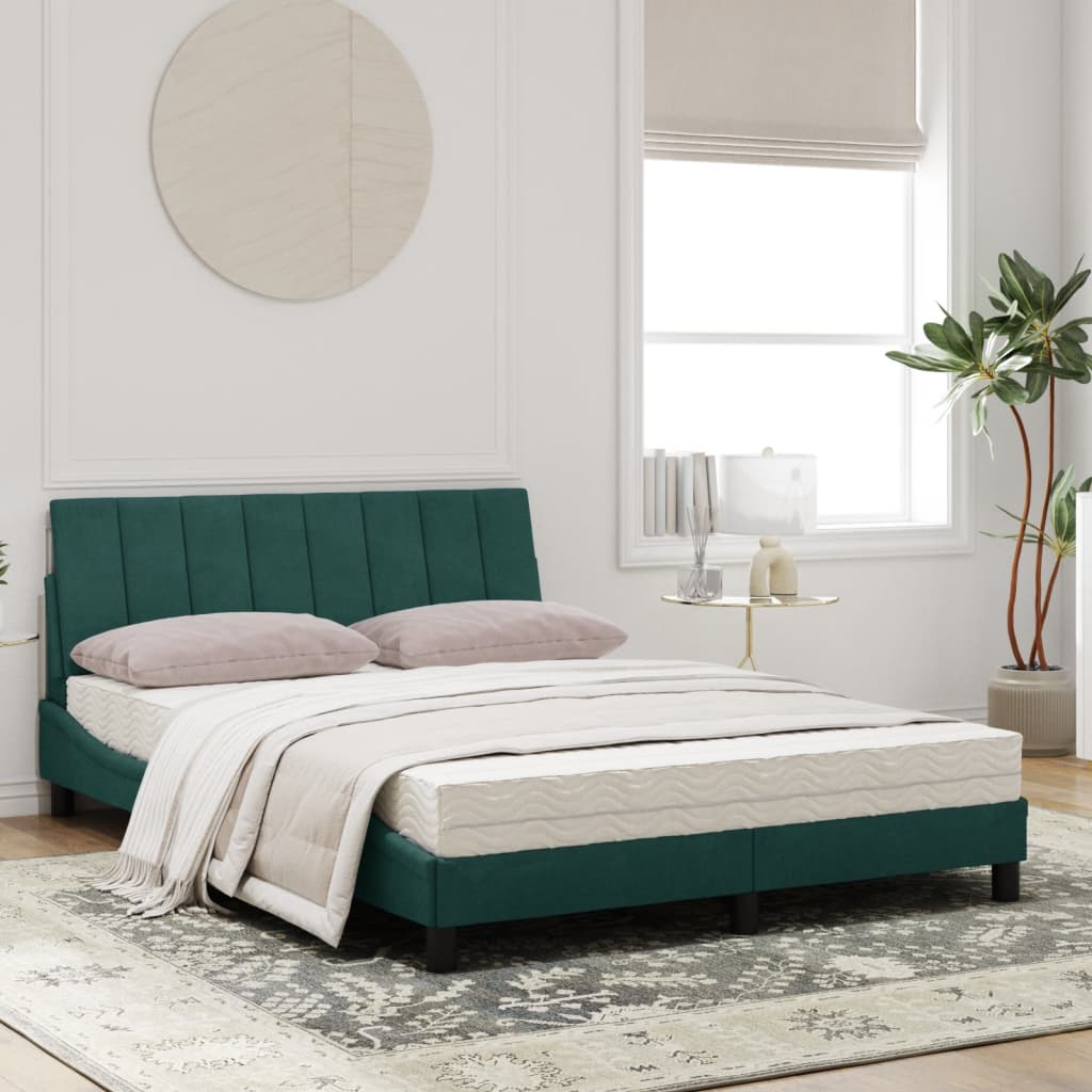 Letto con Materasso Hanko Verde Scuro 120x200 cm in Velluto