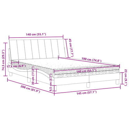 Letto con Materasso Grigio Chiaro 140x190 cm in Velluto