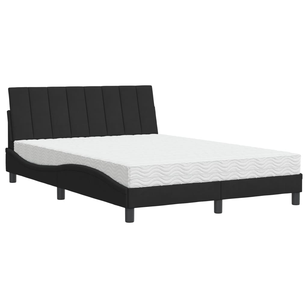 Letto con Materasso Nero 140x190 cm in Velluto