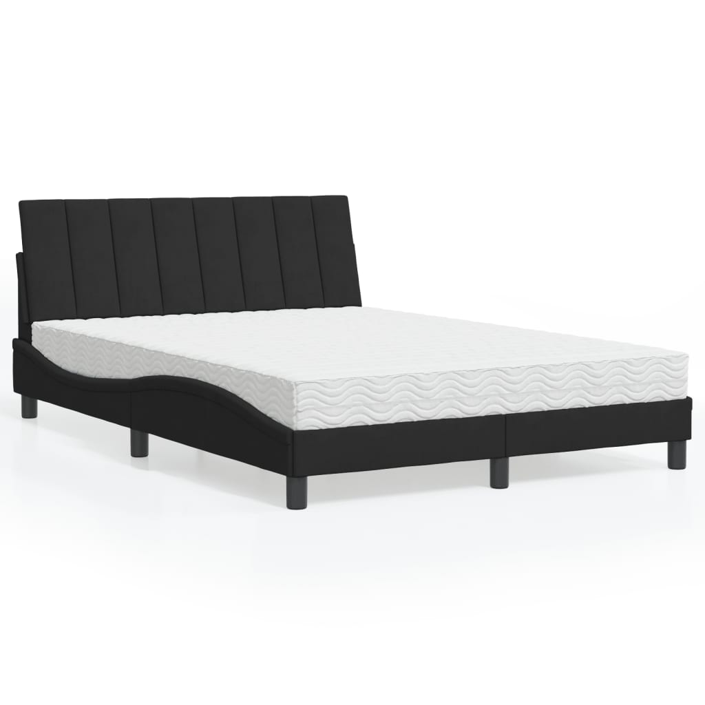 Letto con Materasso Nero 140x190 cm in Velluto