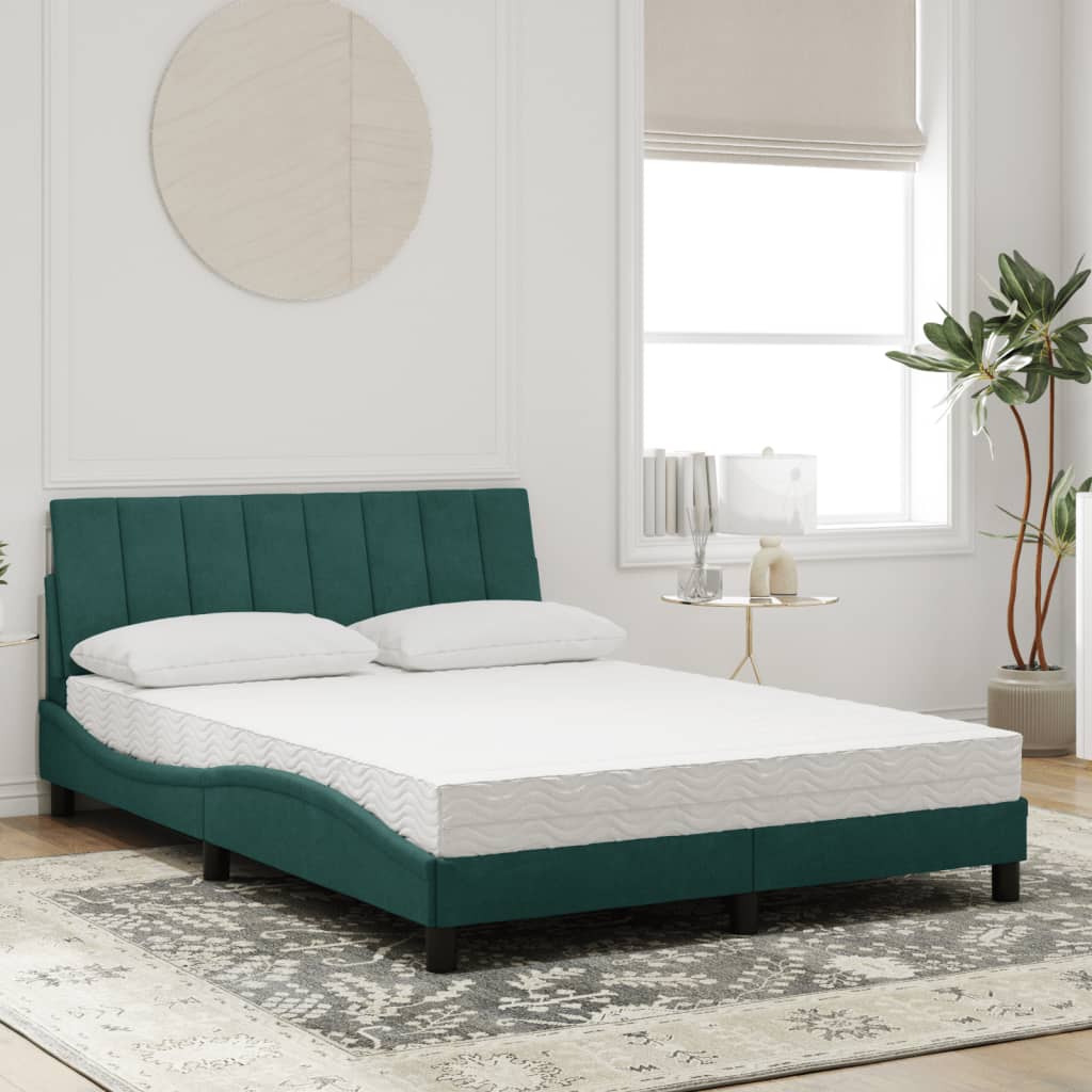 Letto con Materasso Hanko Verde Scuro 140x190 cm in Velluto - homemem39