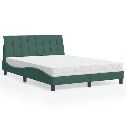 Letto con Materasso Hanko Verde Scuro 140x190 cm in Velluto - homemem39