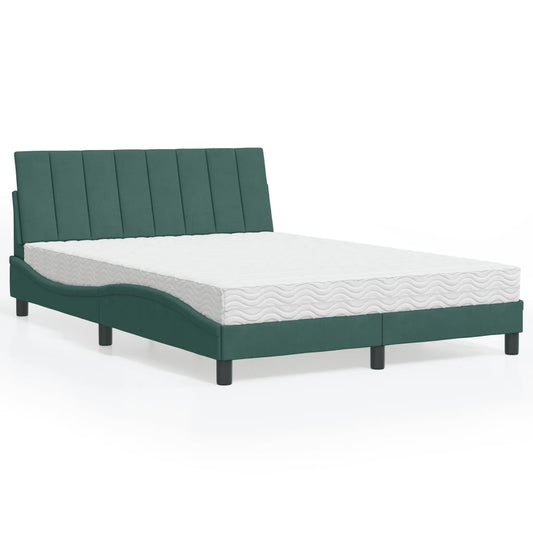 Letto con Materasso Hanko Verde Scuro 140x190 cm in Velluto - homemem39