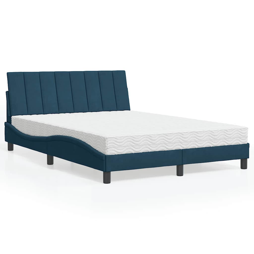 Letto con Materasso Hanko Blu 140x190 cm in Velluto | homemem39