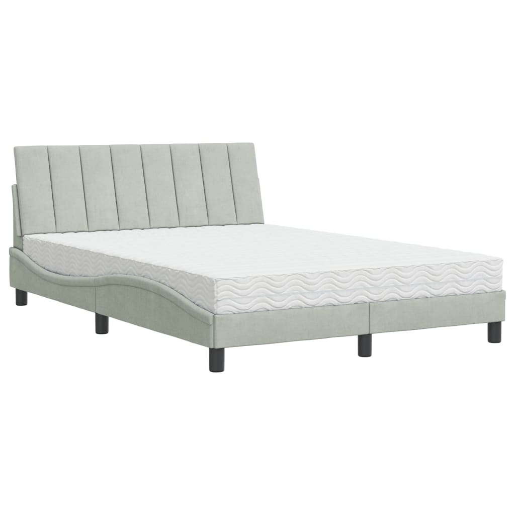 Letto con Materasso Hanko Grigio Chiaro 140x200 cm in Velluto - homemem39