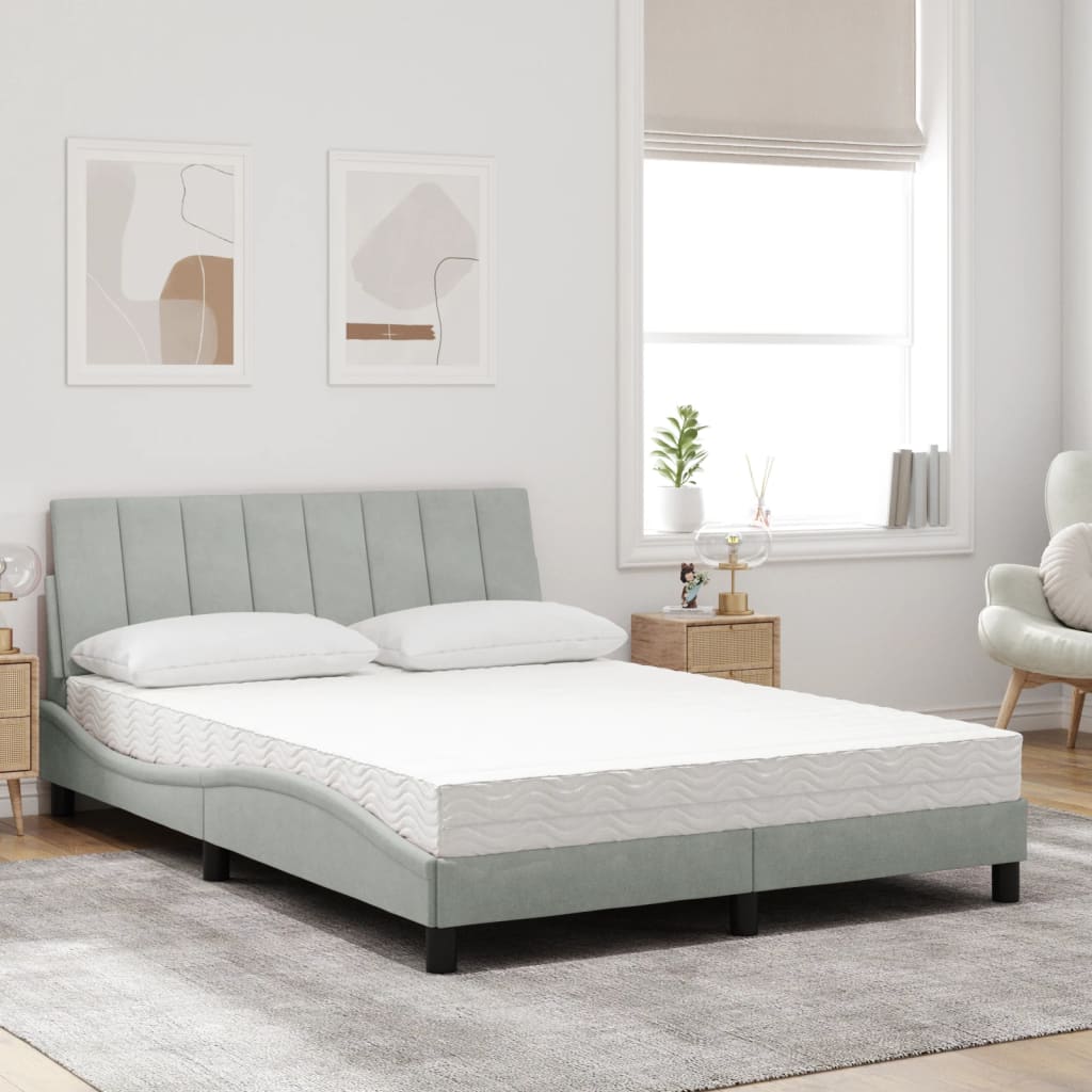 Letto con Materasso Hanko Grigio Chiaro 140x200 cm in Velluto - homemem39