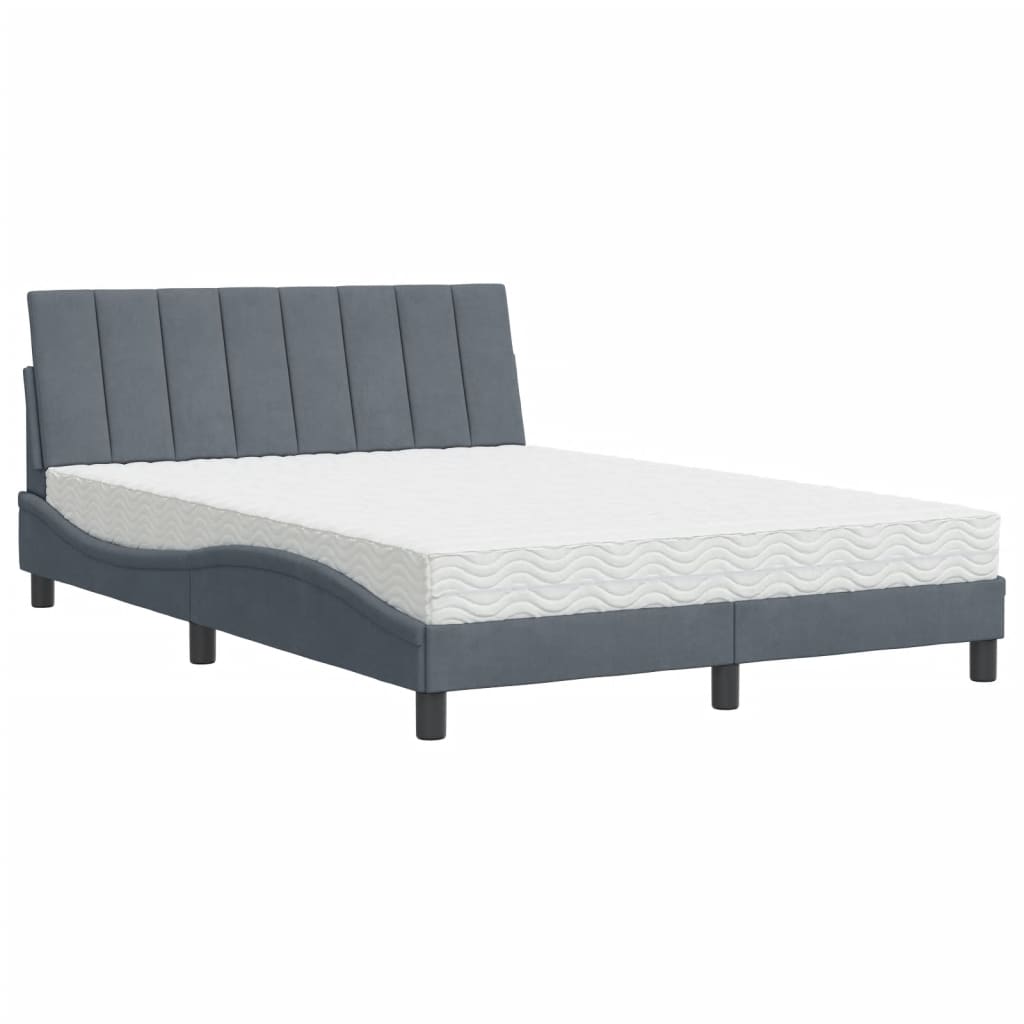 Letto con Materasso Hanko Grigio Scuro 140x200 cm in Velluto - homemem39