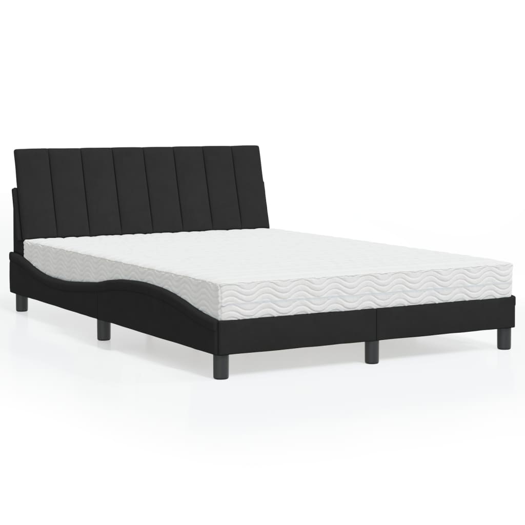 Letto con Materasso Hanko Nero 140x200 cm in Velluto - homemem39