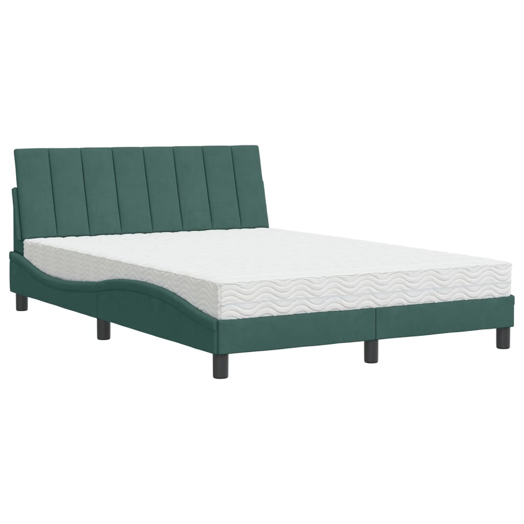 Letto con Materasso Hanko Verde Scuro 140x200 cm in Velluto - homemem39