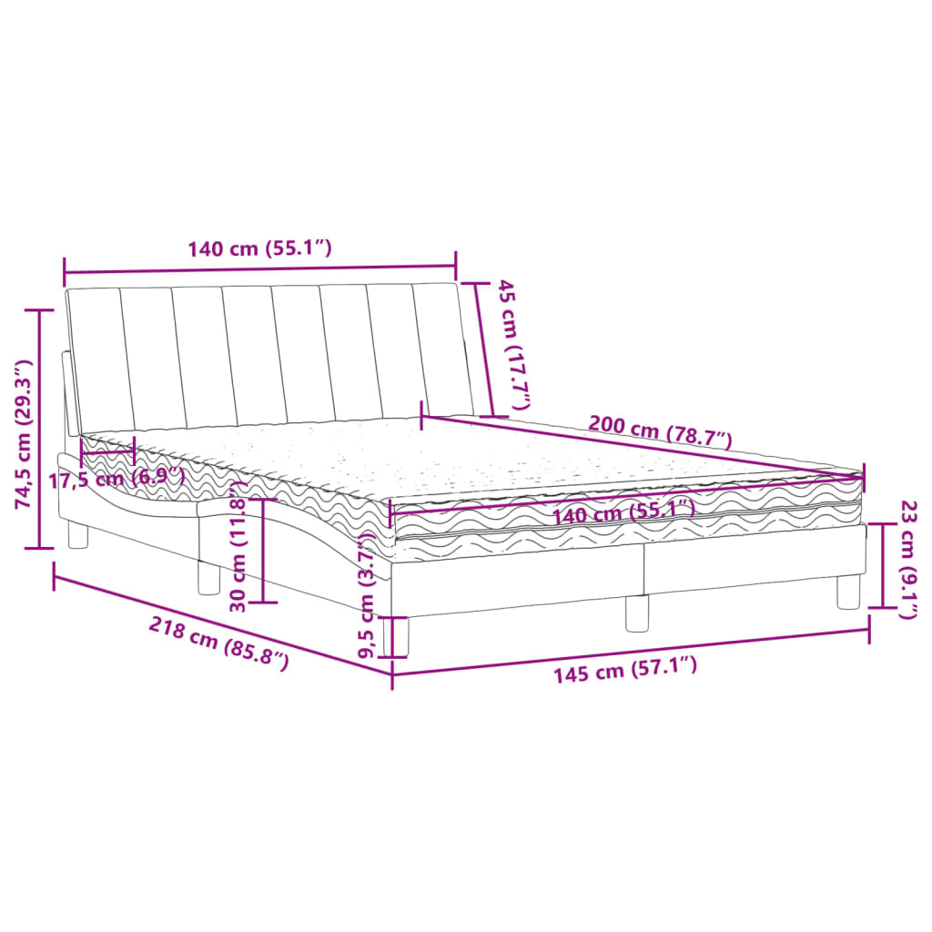 Letto con Materasso Hanko Rosa 140x200 cm in Velluto | homemem39
