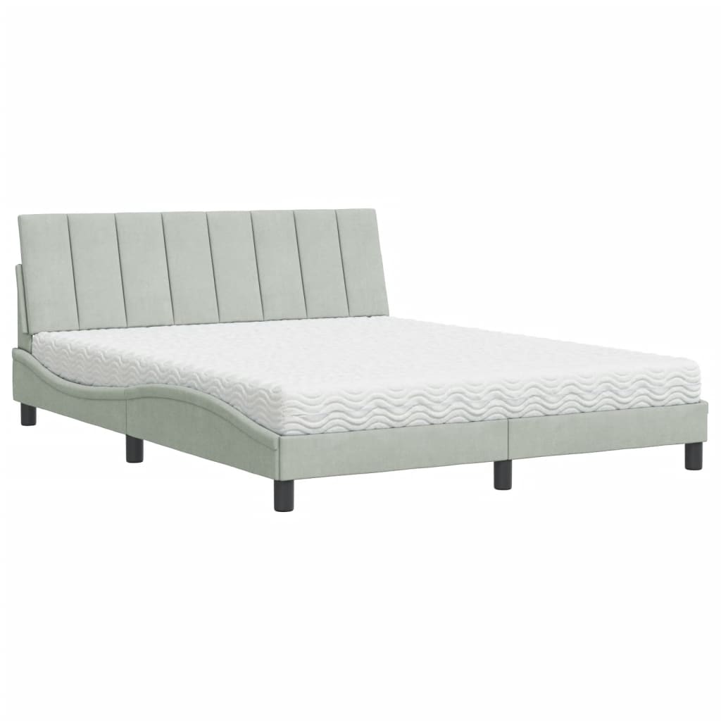 Letto con Materasso Hanko Grigio Chiaro 160x200 cm in Velluto - homemem39