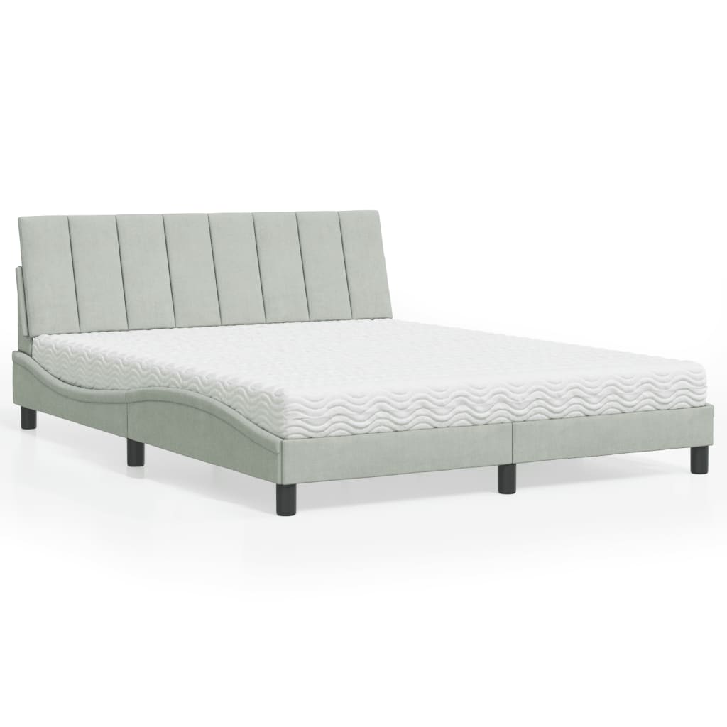 Letto con Materasso Hanko Grigio Chiaro 160x200 cm in Velluto - homemem39